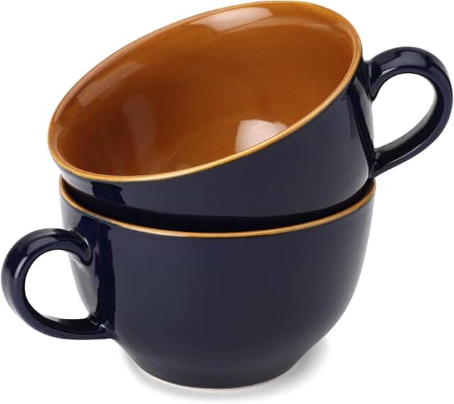 AADEEP Ceramic Soup and Coffee Wide Large Mug with Handle - Set of 2, 12 oz Glossy Finish | Lead Free and Microwave Safe | for Cappuccino, Latte, Green Tea - Royal Blue