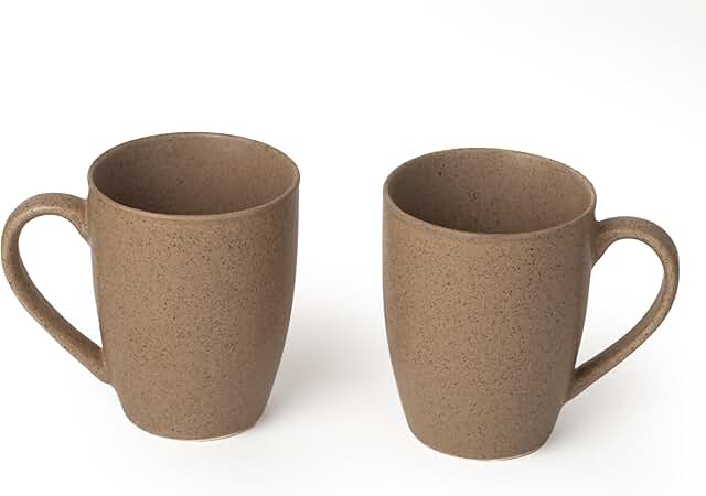 Earthmics Handcrafted Ceramic Coffee Mug Set of 2 Pieces (10 oz), Stoneware Tea Cup, Microwave Safe Medium Milk Mug, Matte Finish, Ideal for Daily use, Casual Gatherings and Gifting, Bamboo Brown