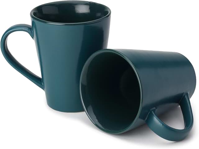 Earthmics Ceramic Serving Tea, Coffee Mug | Ideal for Latte, Cappuccino, Hot Chocolate, and Milk | Microwave and Dishwasher Safe | Matte and Glossy Finish | Set of 2 | Large, 12 oz, Teal