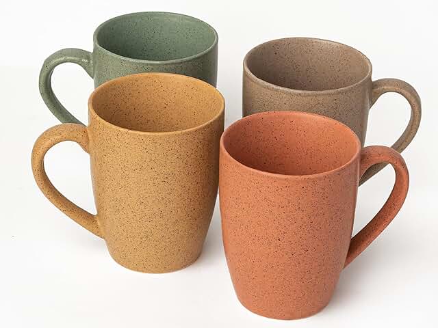 Earthmics Handcrafted Ceramic Coffee Mug Set of 4 Pieces (10 oz), Stoneware Tea Cup, Microwave Safe Medium Milk Mug, Matte Finish, Ideal for Daily use, Casual Gatherings and Gifting, Multicolor