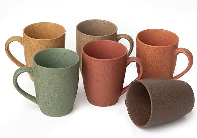 Earthmics Handcrafted Ceramic Coffee Mug Set of 6 Pieces (10 oz), Stoneware Tea Cup, Microwave Safe Medium Milk Mug, Matte Finish, Ideal for Daily use, Casual Gatherings and Gifting, Multicolor