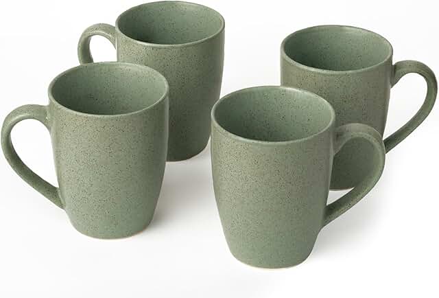 Earthmics Handcrafted Ceramic Coffee Mug Set of 4 Pieces (10 oz), Stoneware Tea Cup, Microwave Safe Medium Milk Mug, Matte Finish, Ideal for Daily use, Casual Gatherings and Gifting, Sage Green