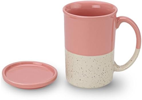 Earthmics Ceramic Hand Glazed Tea and Coffee Mug with Coaster - 7 oz | Set of 1 | Microwave & Dishwasher Safe | for Home Office - Pink