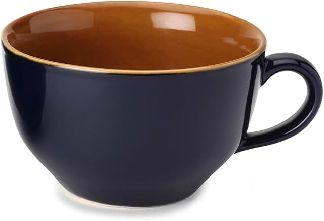 Earthmics Ceramic Soup and Coffee Wide Large Mug with Handle - Set of 1, 12 oz Glossy Finish | Bone Ash Free & Microwave Safe | for Cappuccino, Latte, Green Tea - Royal Blue